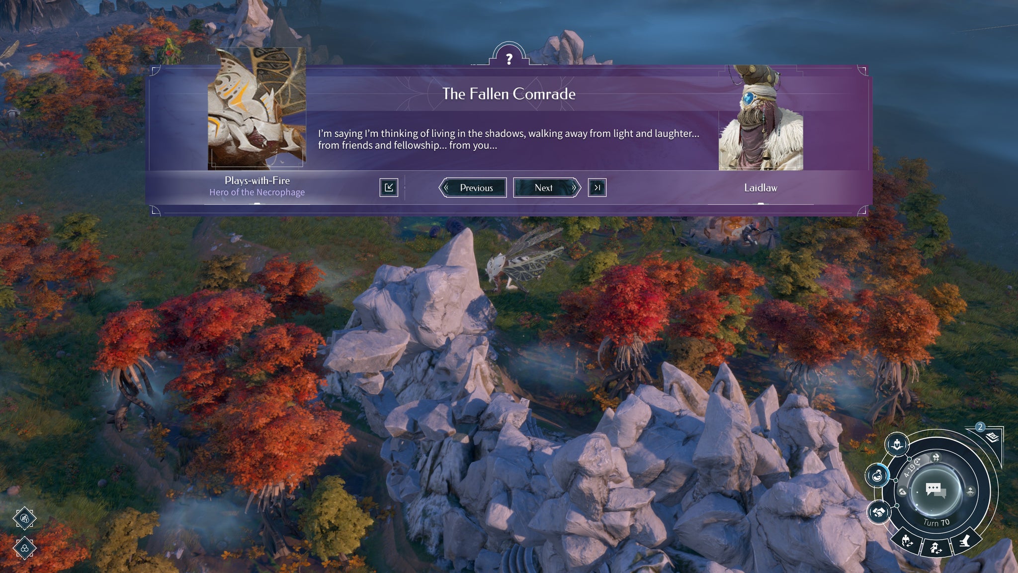 A hero insect chats with their underling about feeling depressed, in a pop-up RPG story from Endless Legend 2. - 7