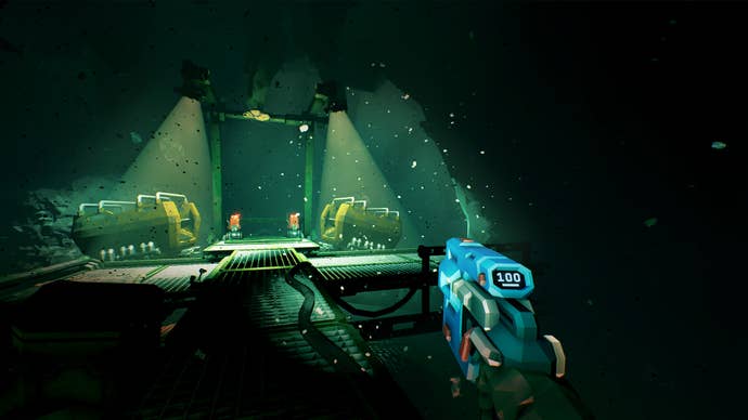 The player investigating a doorway in Deep Rock Galactic: Rogue Core