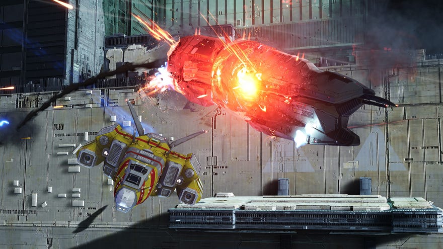 A close-up of two ships in combat in Homeworld 3