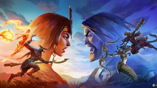 Smite artwork shows the faces and heroes of gods facing off against each other.