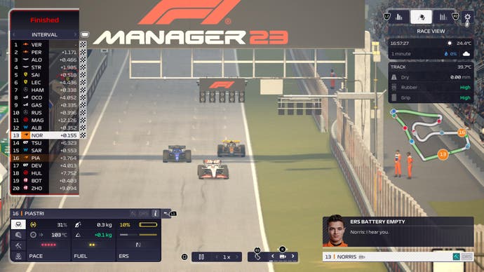F1 Manager 2023 review screenshot, fight between Kevin Magnussen, Alex Albon, and Lando Norris.