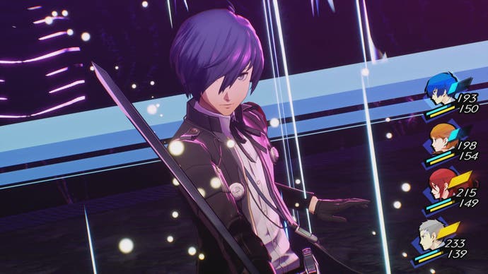 Persona 3 Reload image showing Makoto Yuki holding a sword during combat.