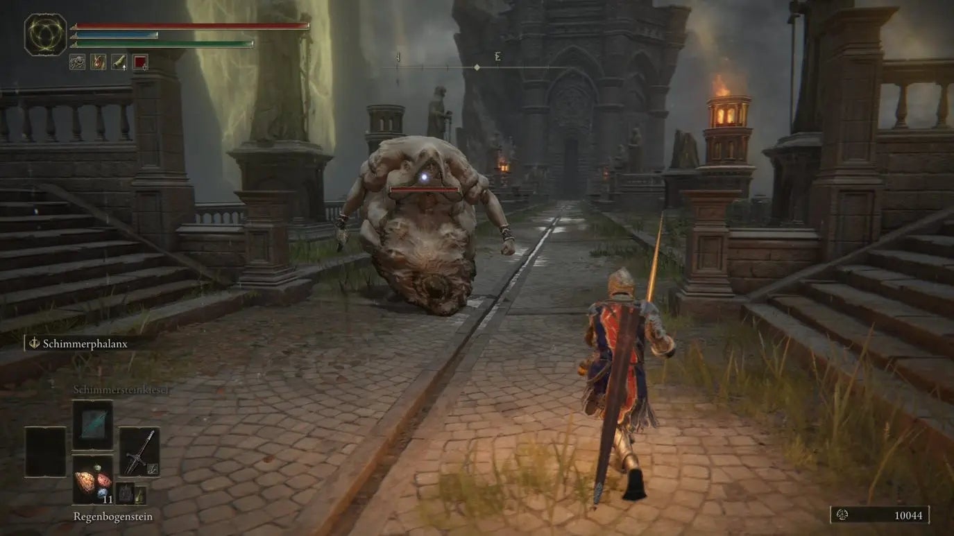 A warrior approaches a Godskin Noble in Elden Ring.