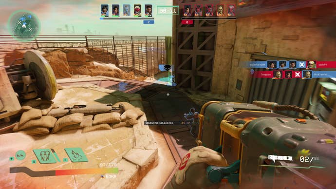 A screenshot of Concord, showing Roka hovering above a map.