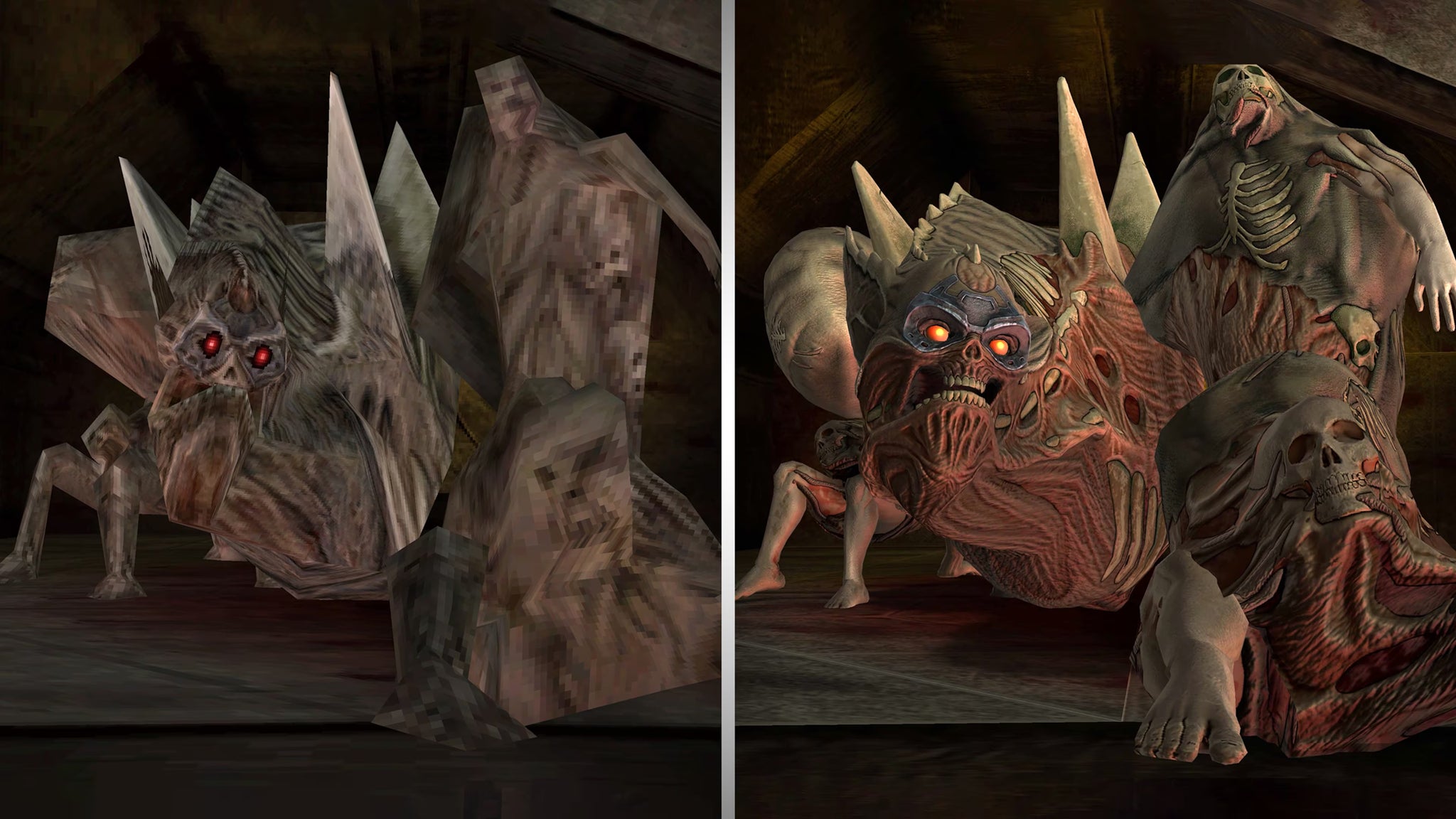 A before and after comparison shot of a monstrous mutant vampire boss from the Soul Reaver remaster - 3