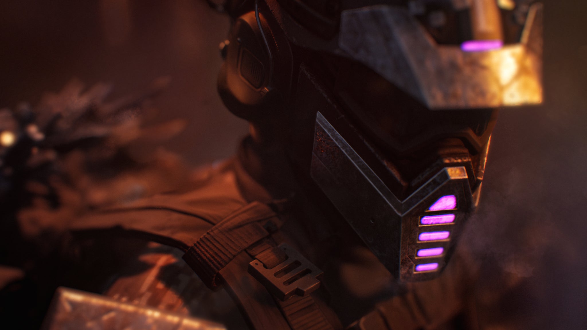 PUBG Battlegrounds' Xeno Point official screenshot showing your helmet in close up, glowing purple