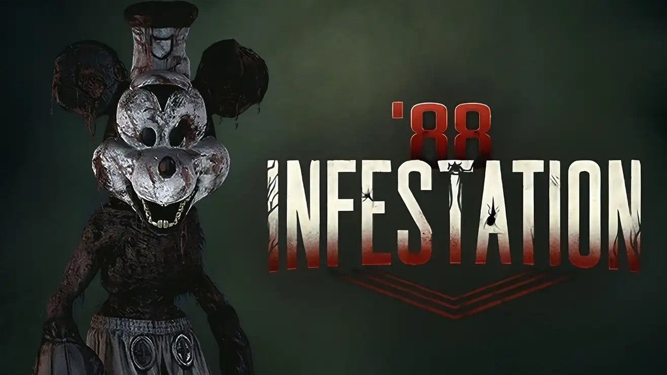 Infestation 88 artwork showing Mickey Mouse-like villain character with the game&rsquo;s name to one side