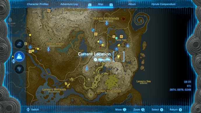 Map showing the location of the Lynel in Ukuku Plains in The Legend of Zelda: Tears of the Kingdom.