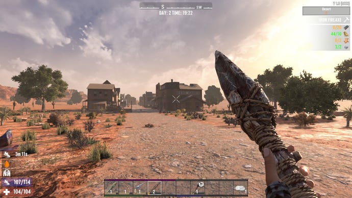 The player wanders into a desert town in 7 Days To Die.