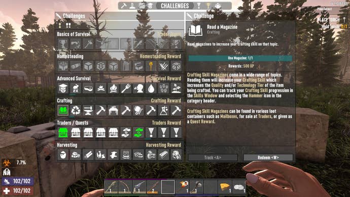 An in-game menu shows the various challenges the player must complete.