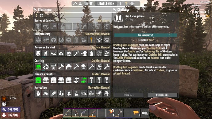 An in-game menu shows the various challenges the player must complete.