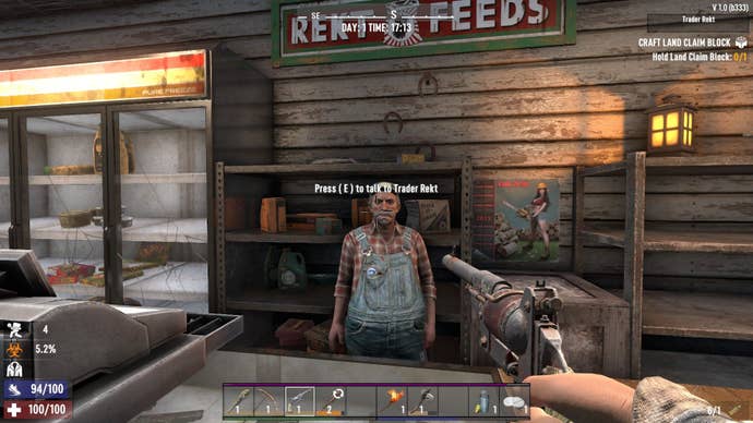 The player points a revolver at a trader.