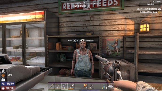 The player points a revolver at a trader.