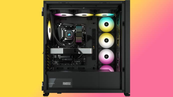 Corsair 7000D Airflow PC case, side view showing fans