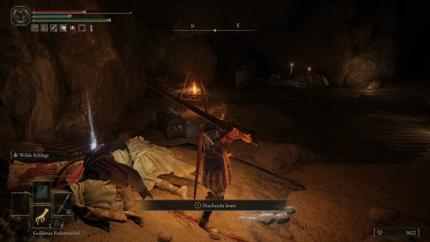 A warrior enters a dark cave in Elden Ring.