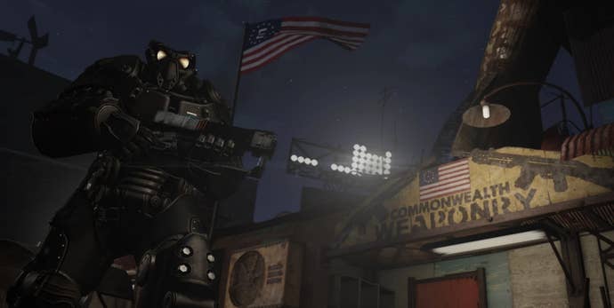 An Enclave soldier in Fallout 4’s Diamond City.