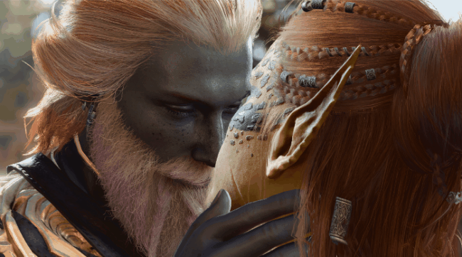 Lae&rsquo;zel giving her partner a lil forehead kiss in Baldur&rsquo;s Gate 3