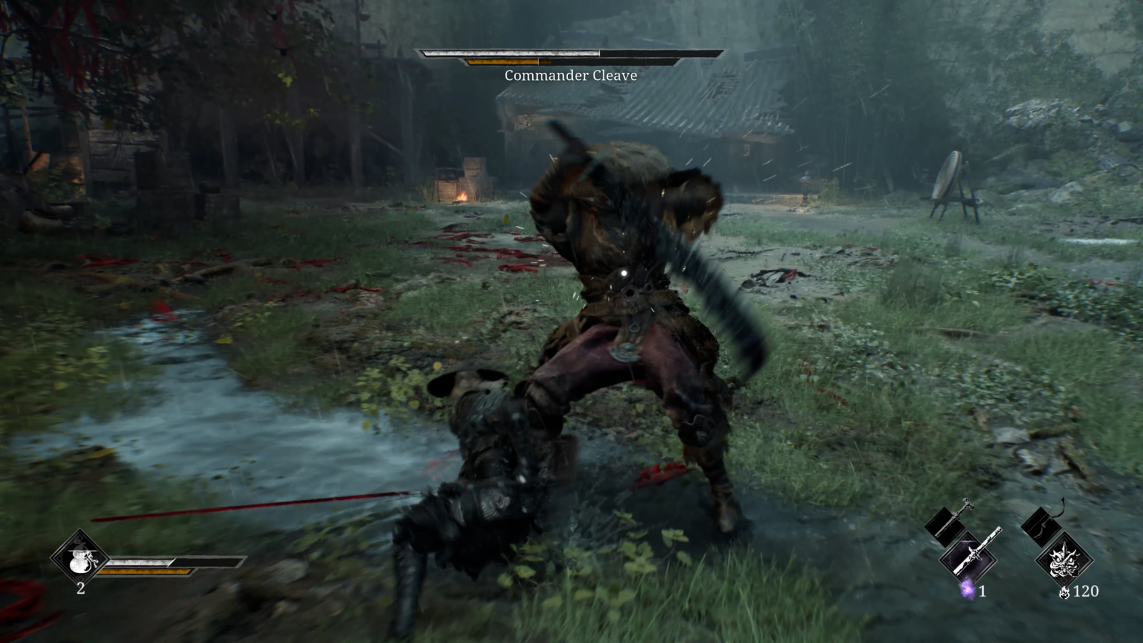 Phantom Blade Zero screenshot with player against huge warrior with serrated sword