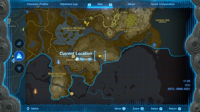 Map showing the location of the Lynel in Lanayru Heights in The Legend of Zelda: Tears of the Kingdom.