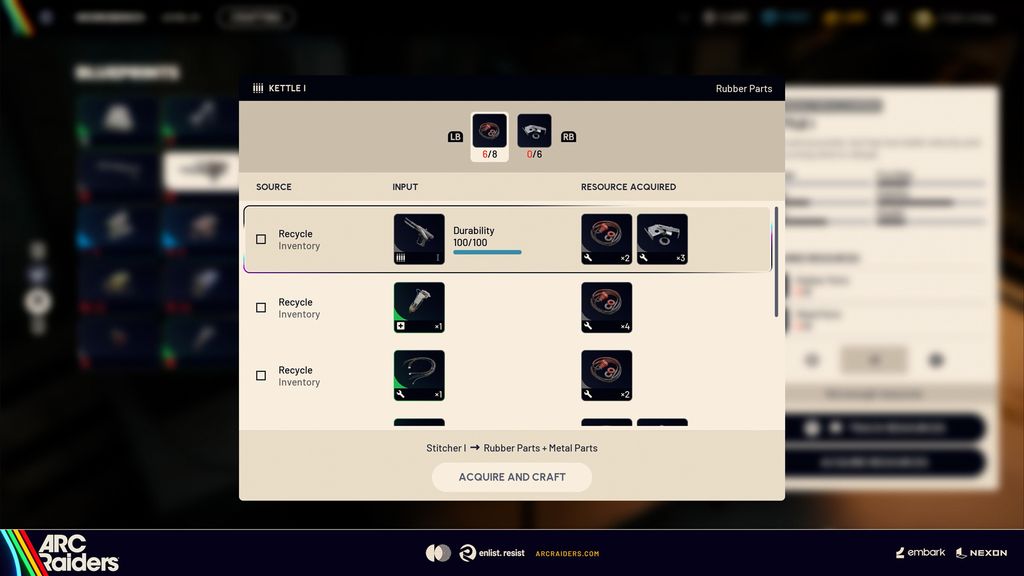 Arc Raiders' new Acquire and Craft button