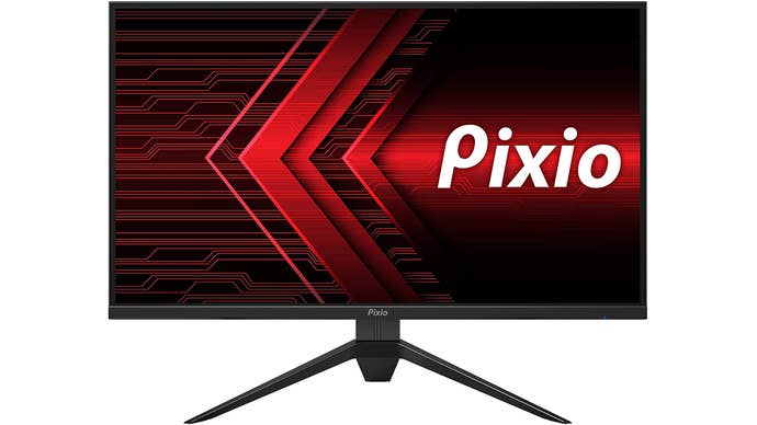 Pixio PX277 Prime gaming monitor, shown with a skinny stand and exciting graphics