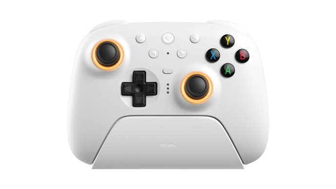 8BitDo Ultimate 2 wireless controller on its dock