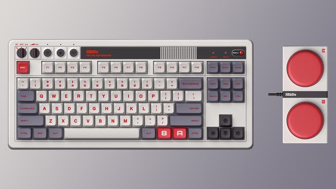 8bitdo retro mechanical keyboard n edition shown with super buttons