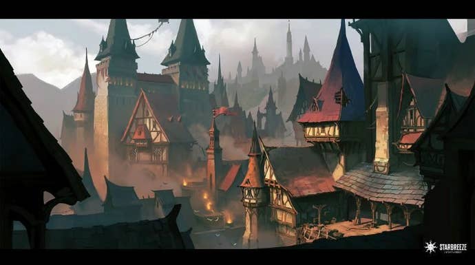 Concept art for Starbreeze’s upcoming Dungeons and Dragons game showing a medieval fantasy town