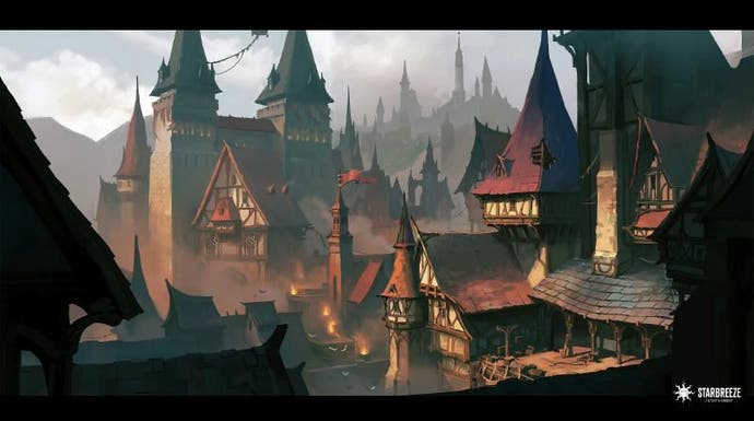 Concept art for Starbreeze's upcoming Dungeons and Dragons game showing a medieval fantasy town
