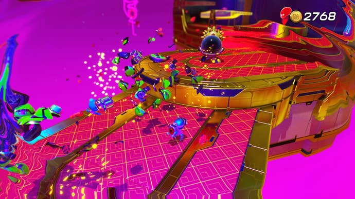 Astro Bot rushes across a gaudy casino platform