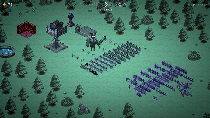 Two armies face off in the demo for strategy game 9 Kings.