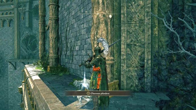 A knight stands on an outer ledge in Stormveil Castle in Elden Ring