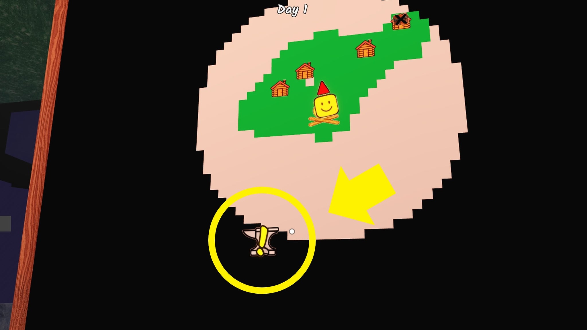 A map screen showing the location of the Anvil in 99 Nights in the Forest. - 3