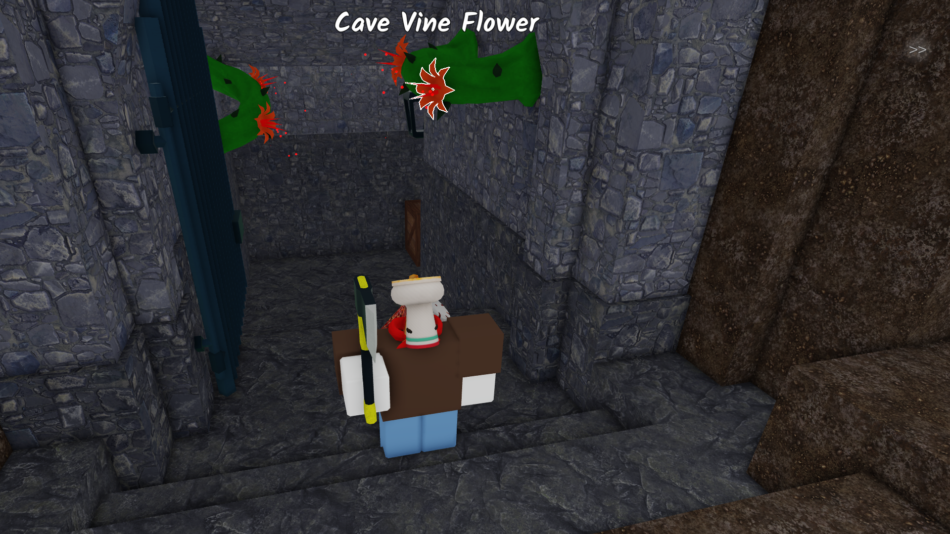 A player standing underneath a Cave Vine Flower in 99 Nights in the Forest. - 8
