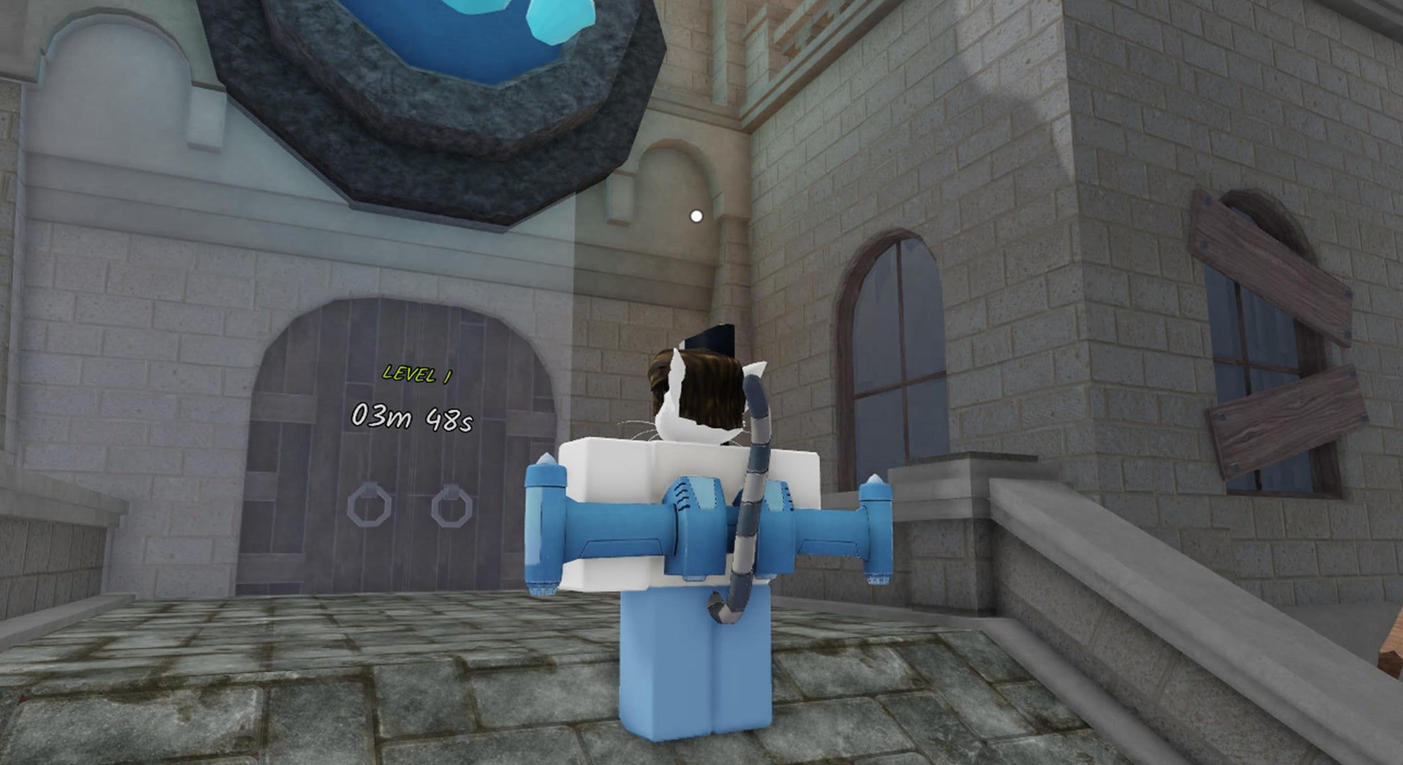 A character standing outside the Cultist Stronghold in 99 Nights in the Forest. - 1