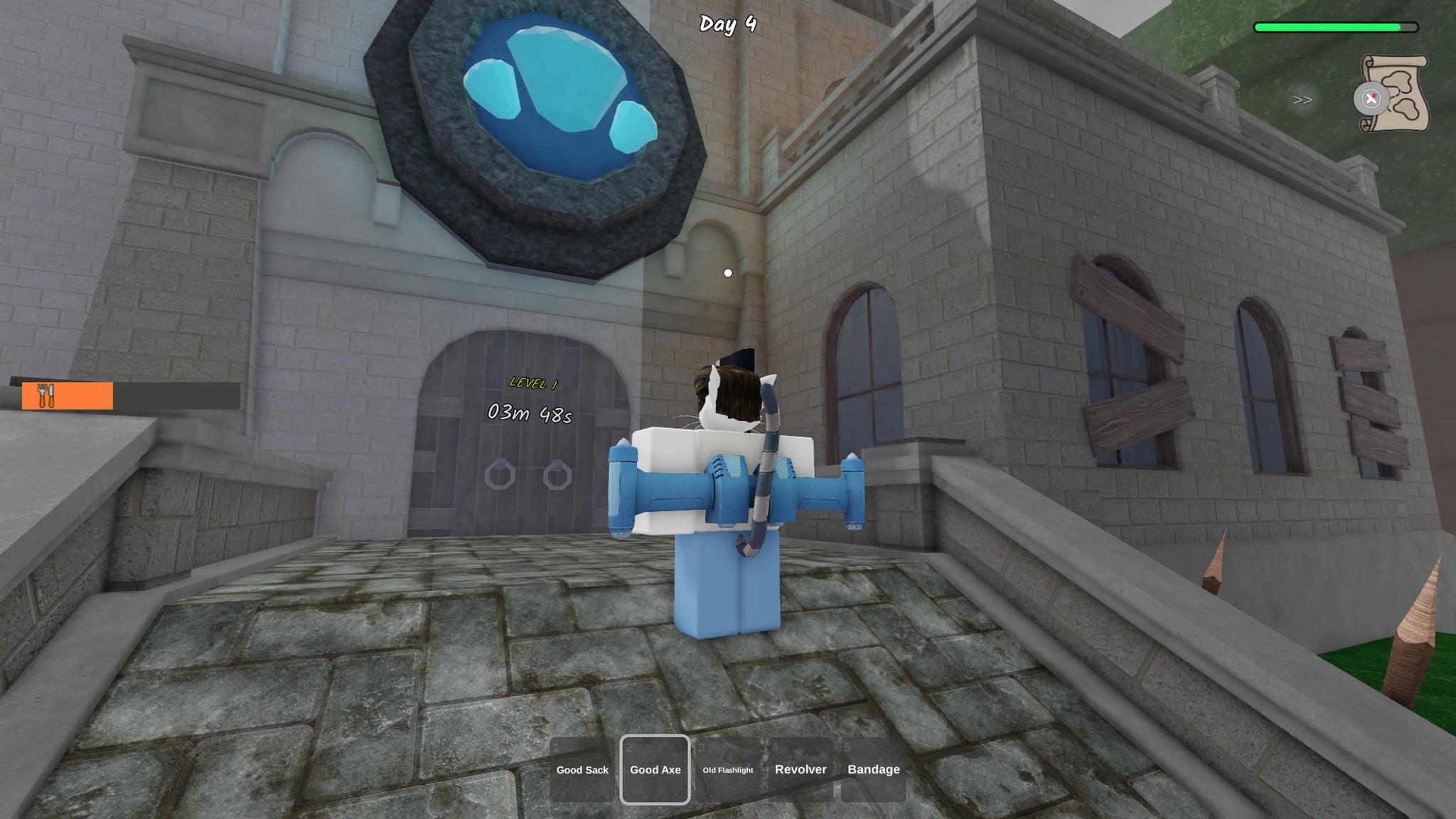 A ranger standing outside a Cultist Stronghold in 99 Nights in the Forest. - 5