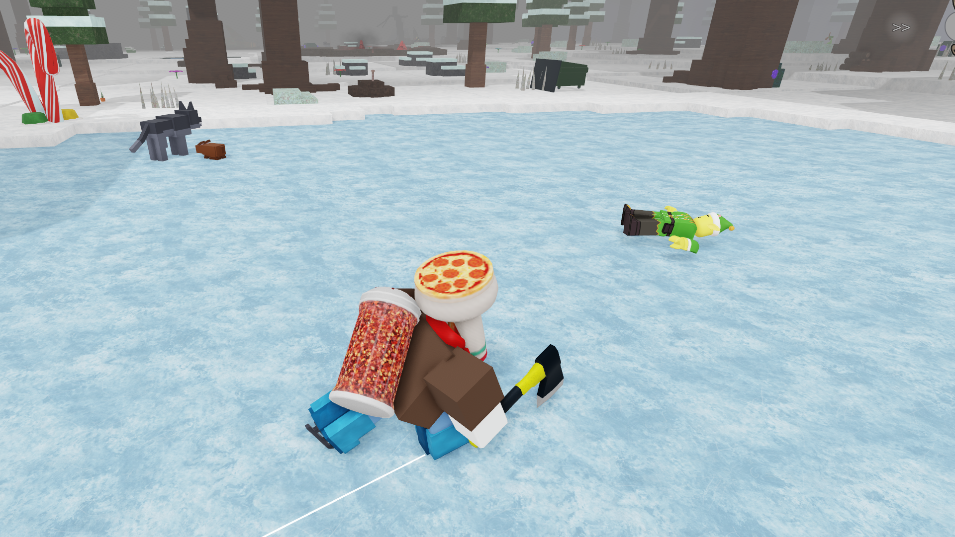 A character ice skating towards a stranded Elf in 99 Nights in the Forest. - 5