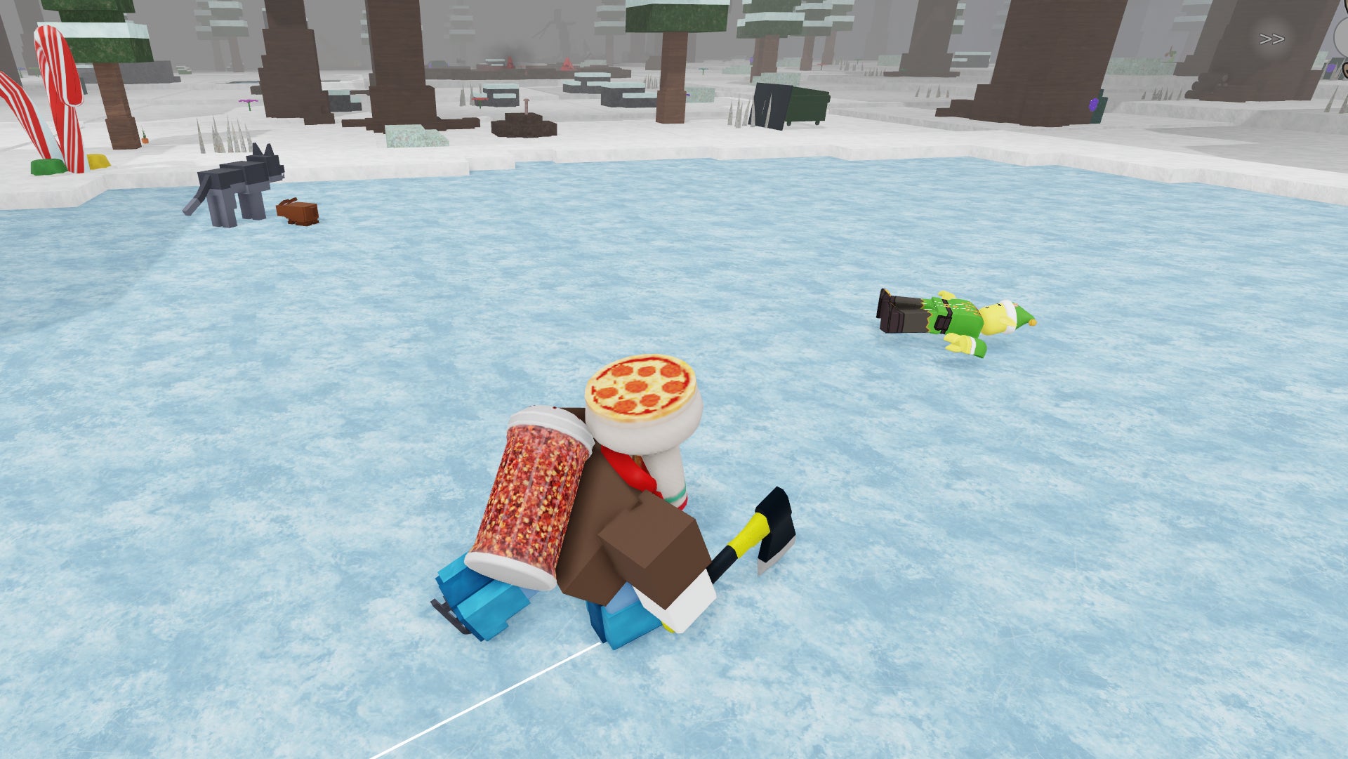 A character ice skating towards a stranded Elf in 99 Nights in the Forest. - 5