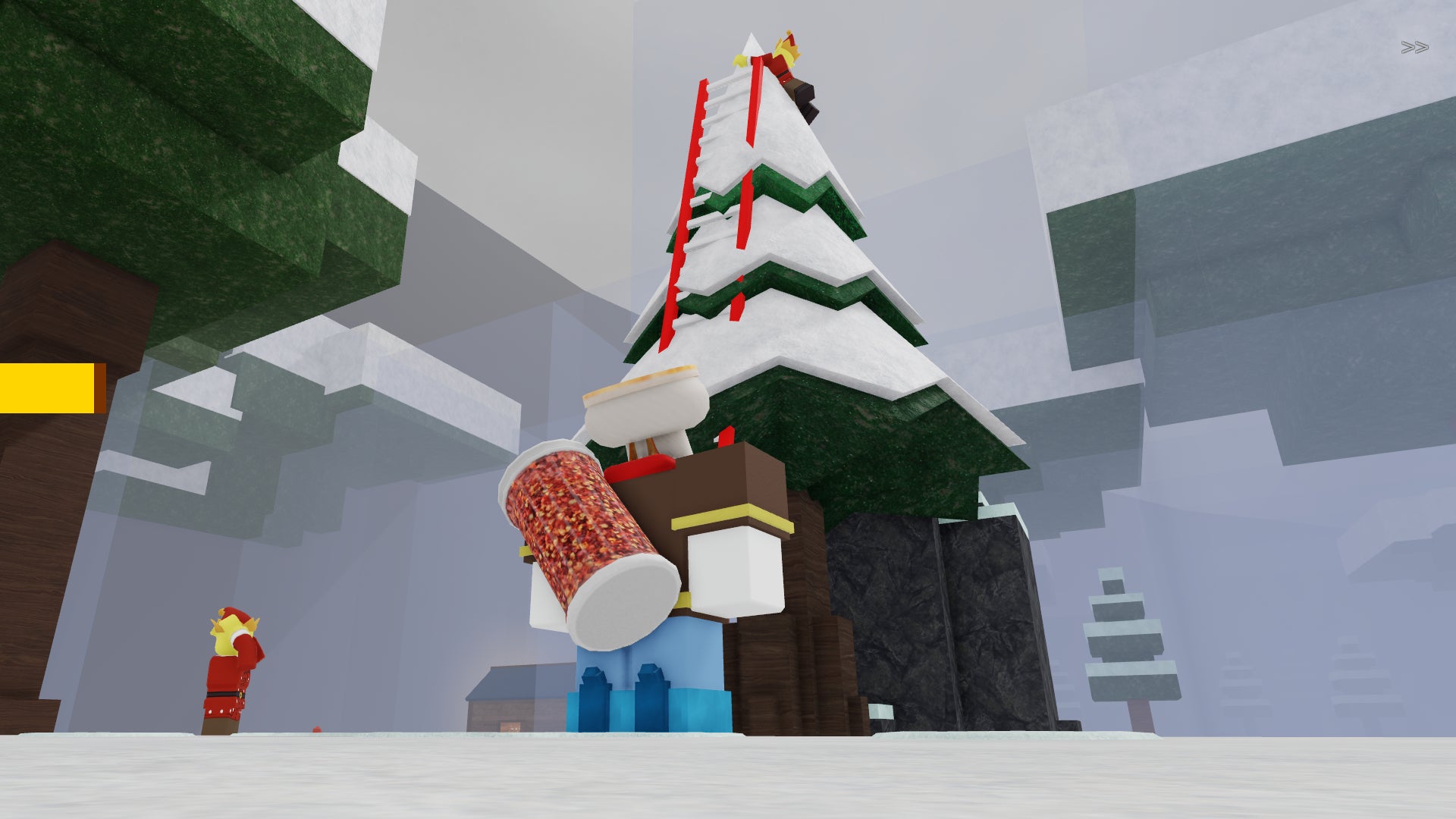 A character building a ladder to reach a stranded Elf in 99 Nights in the Forest. - 7