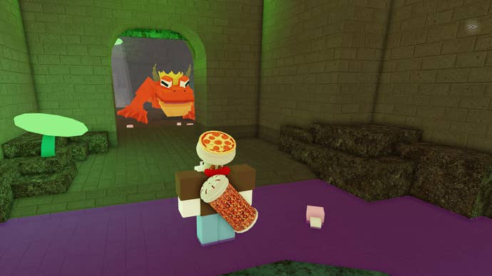 A figure fighting with frog in 99 nights in the forest.