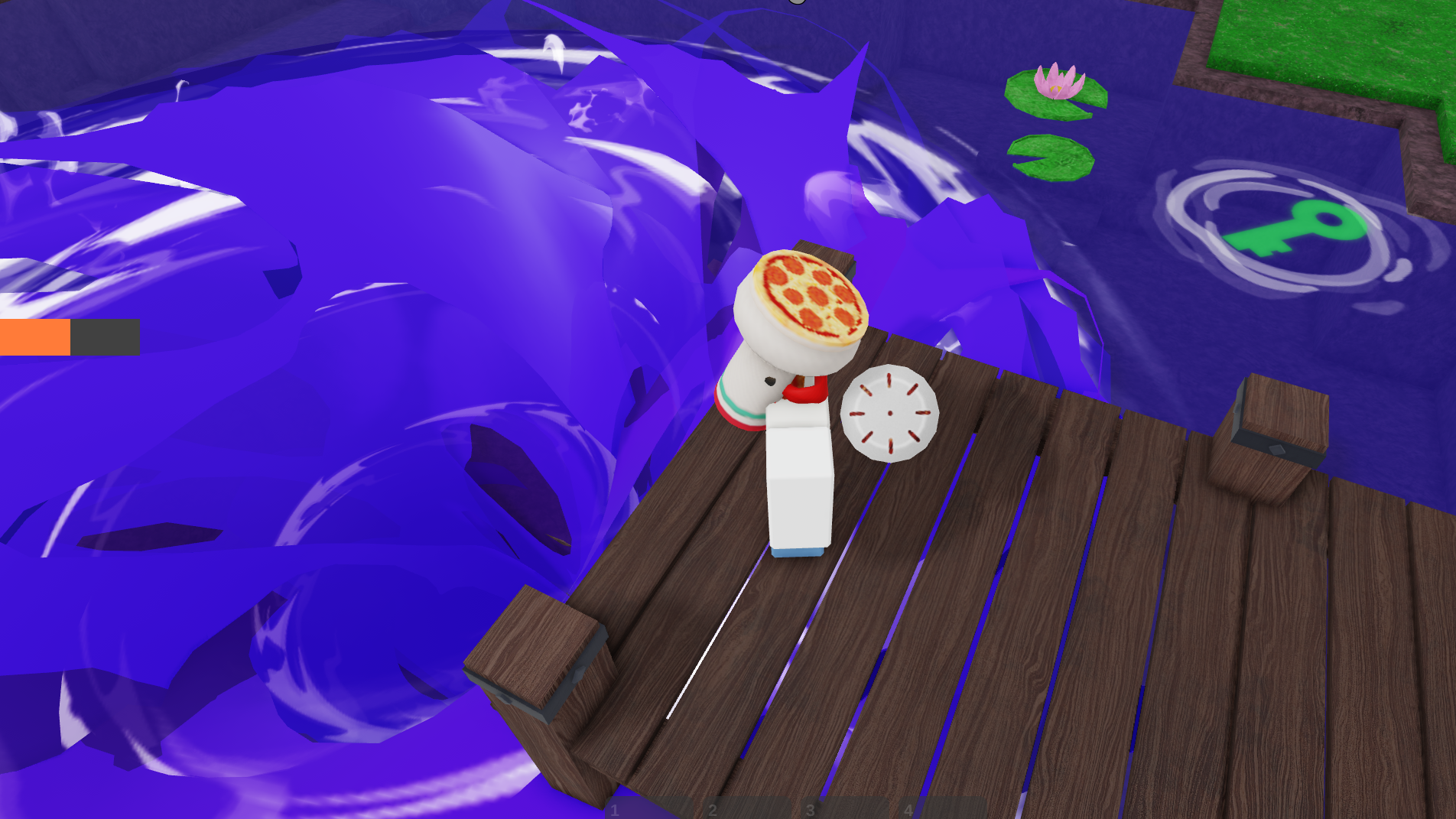 A character standing over the Frog pond whirlpool in 99 Nights in the Forest. - 4