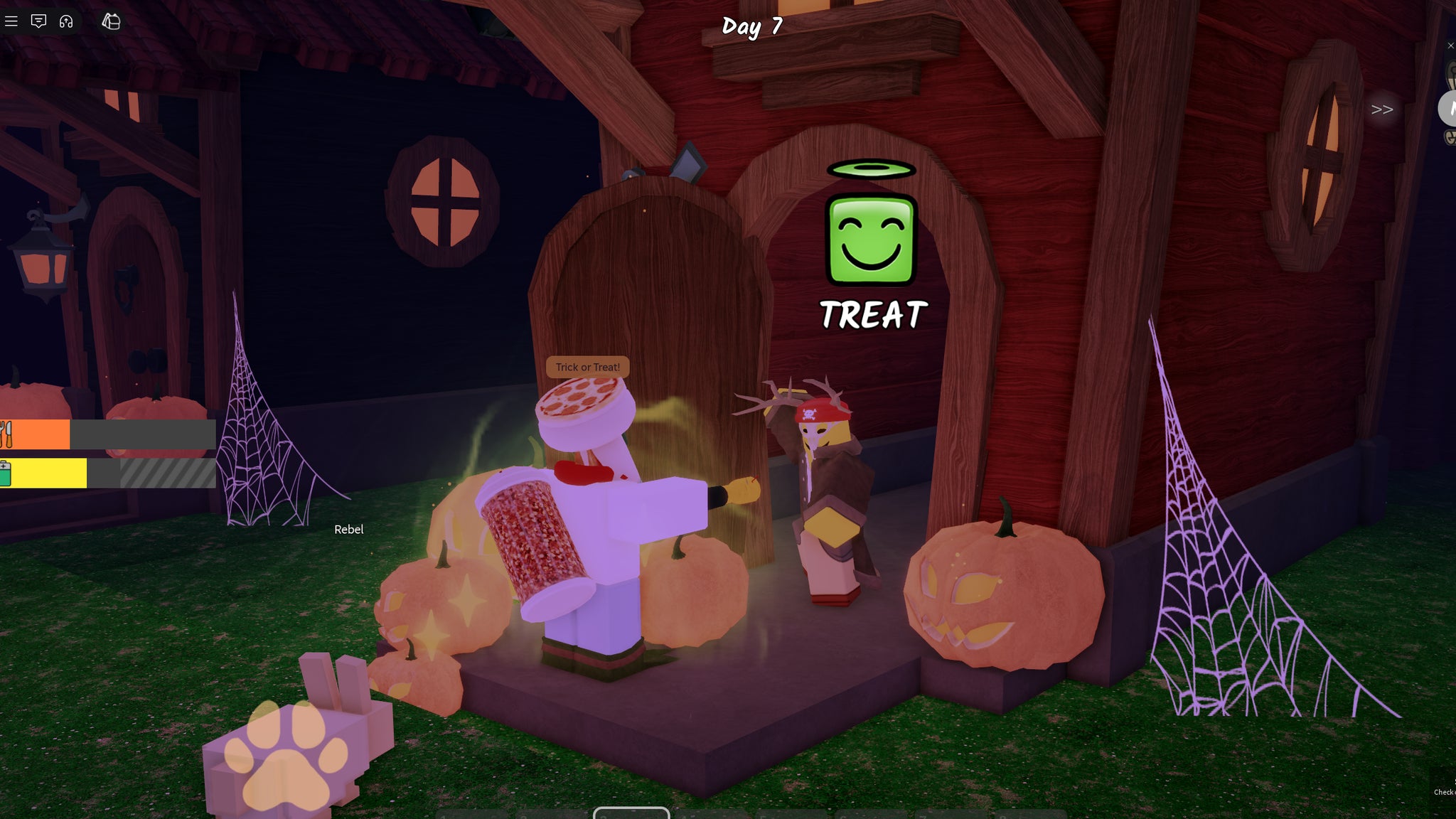 A player Trick or Treating at a house in 99 Nights in the Forest receiving Candy as a treat. - 6