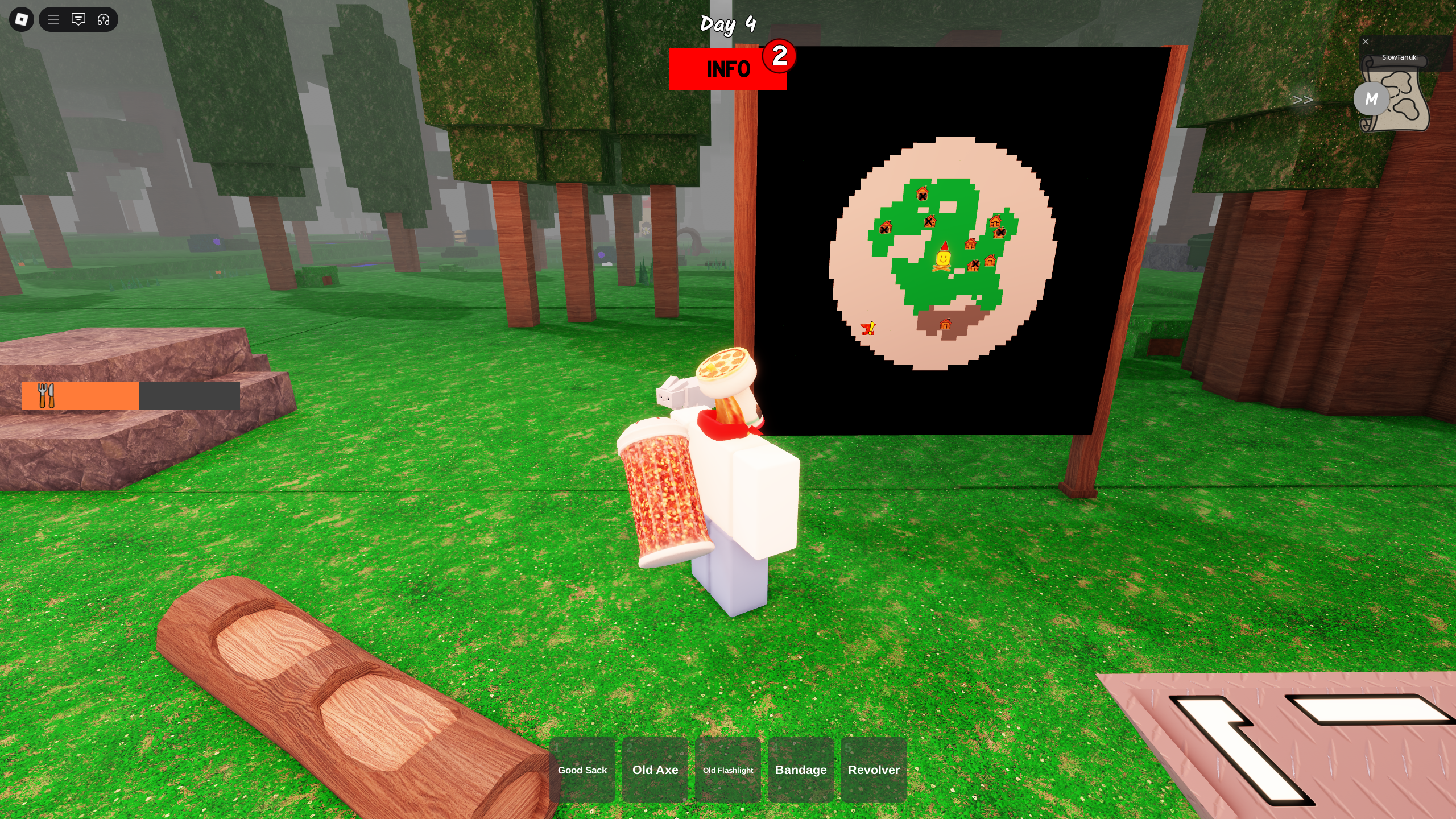 A character looking for the red anvil on the map in 99 Nights in the Forest. - 6