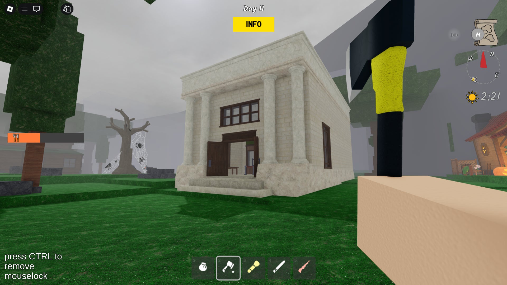 An in-game screenshot from the Roblox game 99 Nights In The Forest, showcasing one of the banks that can spawn as a point of interest on the map. - 10