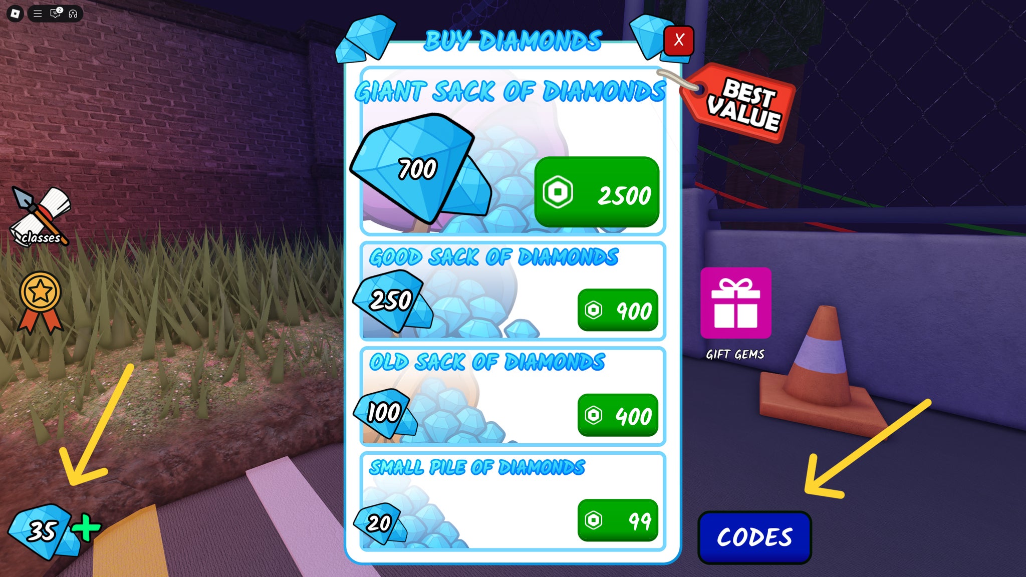 The Diamond Shop in 99 Nights in the Forest with the code redemption menu. - 4