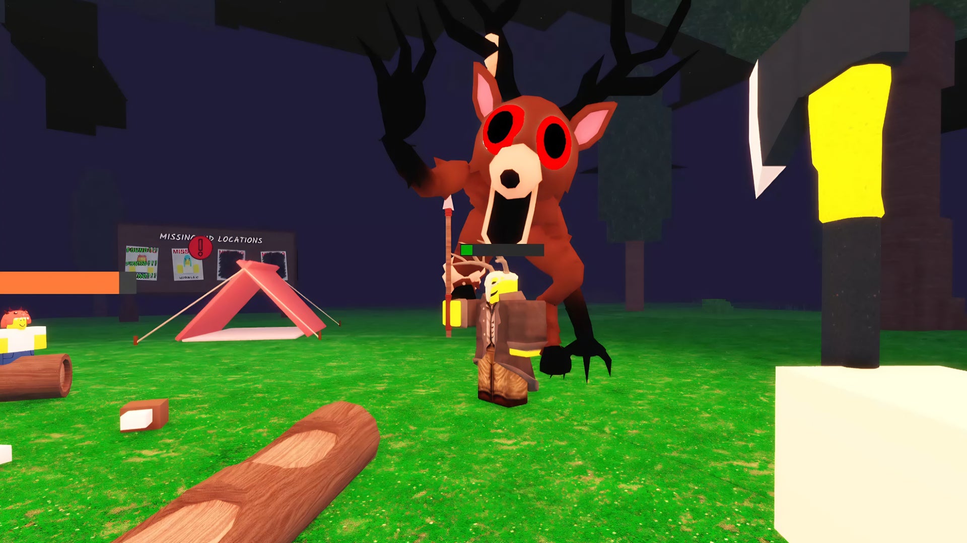 An in-game screenshot from Roblox's 99 Nights In The Forest, showing the deer when he becomes an ally after the player completes his wounded event. - 7