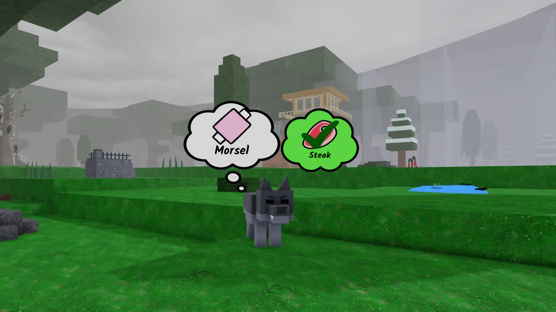 An in-game screenshot from the Roblox game 99 Nights In The Forest, showcasing a wolf in the middle of the taming mini-game. - 15