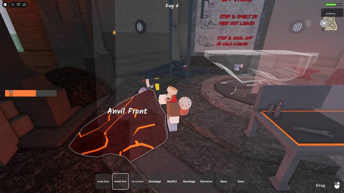 The figure standing next to the anvil front in 99 nights in the forest.