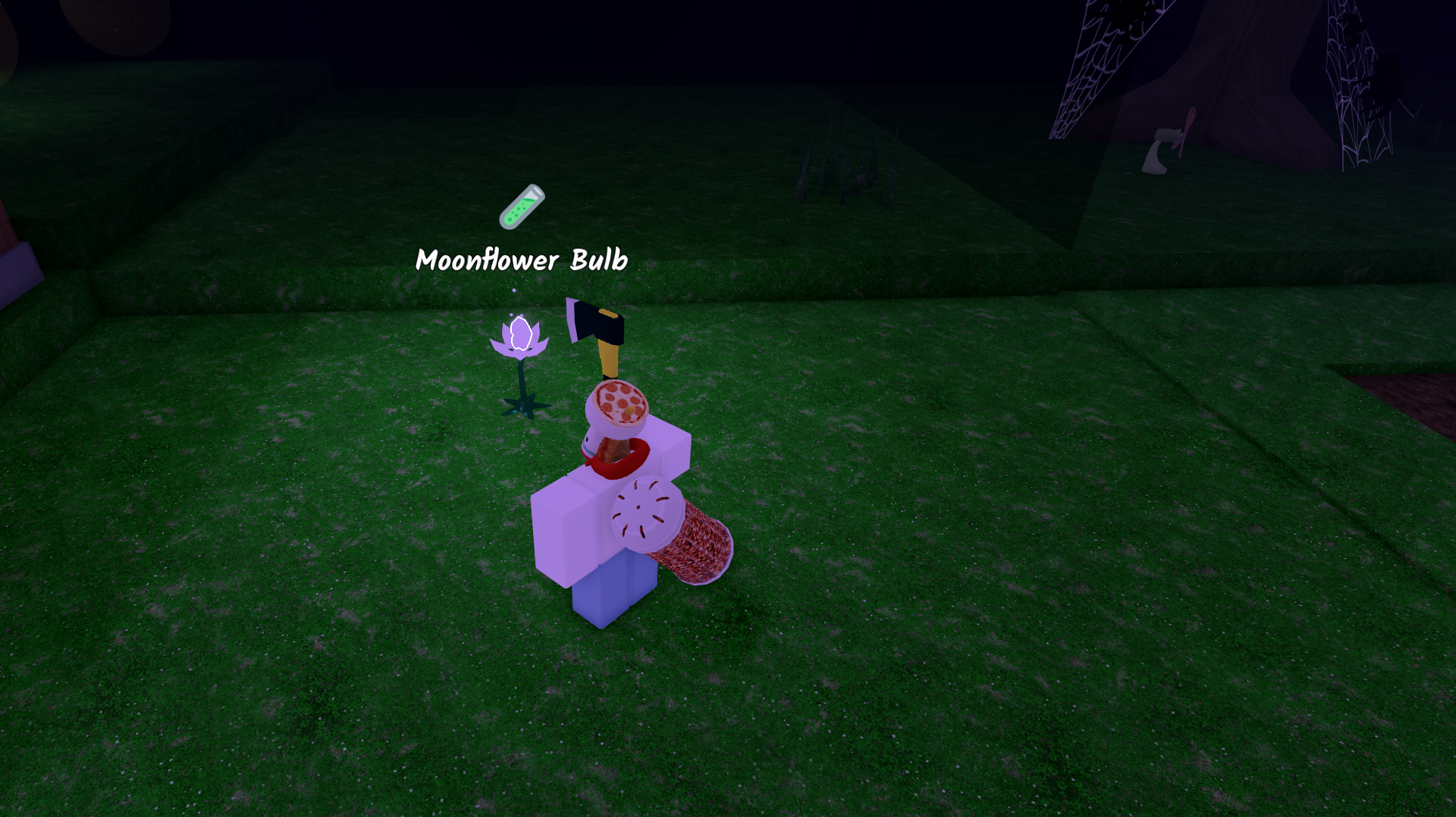 A character collecting a Moonflower Bulb in 99 Nights in the Forest. - 6