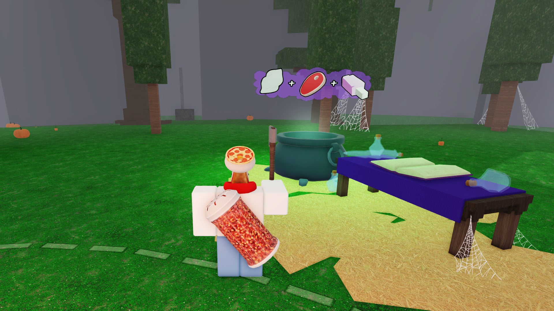 A character standing next to the potion mixing cauldron in 99 Nights in the Forest. - 1